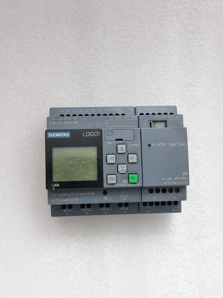 Used Working Siemens 12/24RCE Logo Plc With 6D1055-1MB00-0BA2 Expansion Module